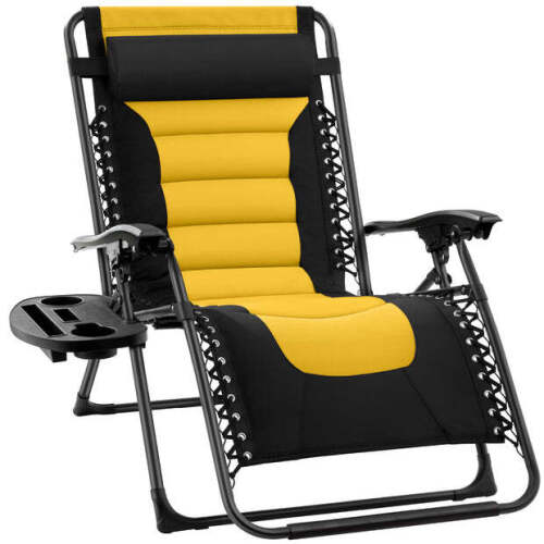Oversized Padded Zero Gravity Chair, Folding Recliner w/ Headrest, Side Tray - Lot 8036