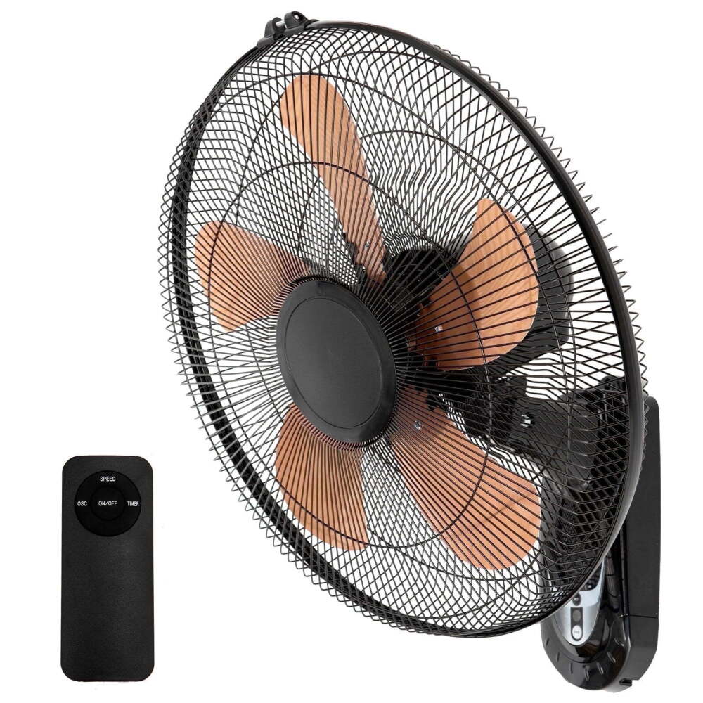 Wall Mount Fan 18 Inch with Remote, 3-speed Wall Oscillating Quiet Fan with 5 Metal Blades, Adjustable Tilt and Timing, High Velocity Fans for Bedroom, Gym, Office, Warehouse, Garage, Gold - Image 1 - Lot 444
