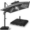 2-Tier Square LED Cantilever Offset Umbrella w/ 360 Rotation, Base - 10x10ft - Thumbnail 1