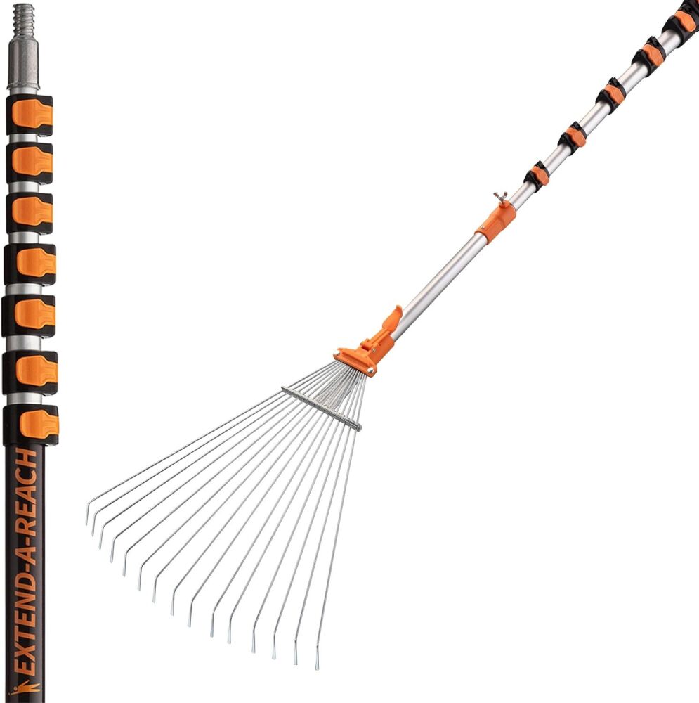 5-30 Telescoping Roof Rake 36 ft Reach // Collapsible Roof Rake for Leaves and Pine with Extension Pole // Roof Cleaning Tool for Gardening and Lawns // High Reach Adjustable Metal Leaf Raker - Image 1 - Lot 6690