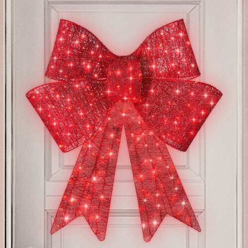Pre-Lit Large Christmas Bow Decoration, Holiday Decor w/ 8 Functions - Lot 8041
