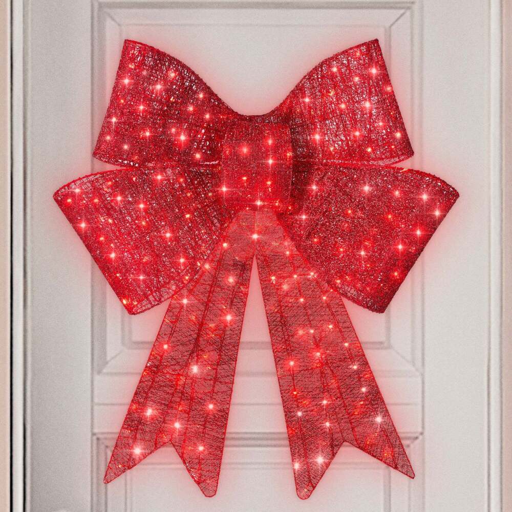 Pre-Lit Large Christmas Bow Decoration, Holiday Decor w/ 8 Functions - Image 1 - Lot 8045