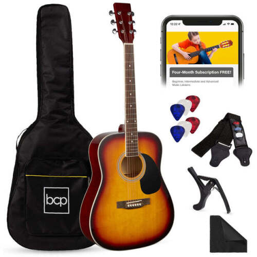 41in Acoustic Guitar Starter Kit w/ Digital Tuner, Padded Case, Picks, Strap - Lot 8054