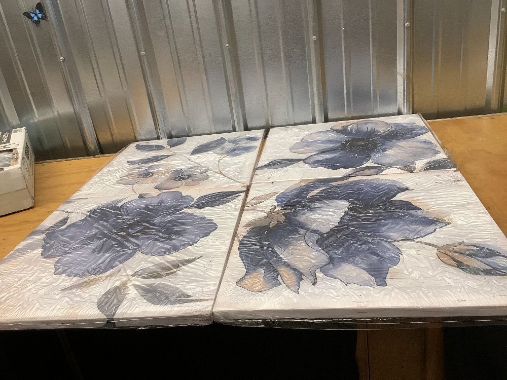 qorvami Blue Floral Wall Art Set of 2 Canvas Prints for Living Room, Bedroom, Dining Room, Office, Kitchen, Bathroom Each 16 in x 16 in - Image 1 - Lot 8057