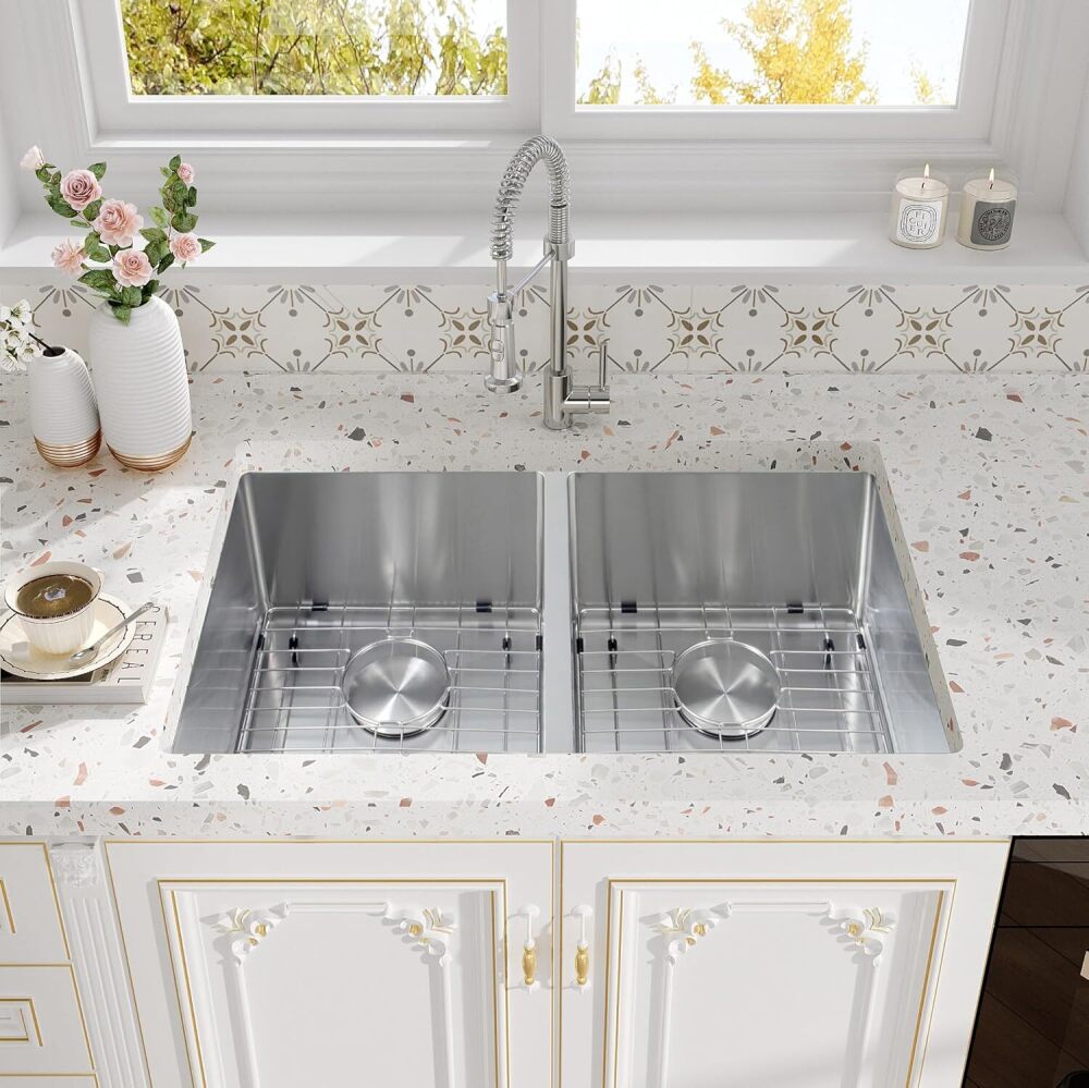 30 Inch Double Bowl Kitchen Sink Undermount,16-GaugeT304 Stainless Steel Kitchen Sink,50/50 Undermount Double Sinks with Accessories,Deep Sinks with Brushed Finish - Image 1 - Lot 8061