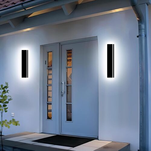 Levxhotty Upgraded 24inch 2pcs Modern Wall Light, 4.33 Inch Wide Dimmable Linear Wall Sconce, Waterproof IP65, Black LED Long Outdoor Lights for Garage, Front Door, Exterior Wall Lights - Lot 8062