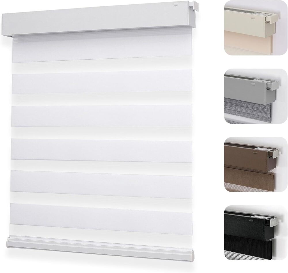 Joydeco No Drill Zebra Blinds for Windows, Cordless Day & Night Dual Sheer Roller Shades, Easy Installation, Free-Stop Lift System, Light Filtering Privacy Blinds for Home(White,33" W x 75" H) - Image 1 - Lot 8063