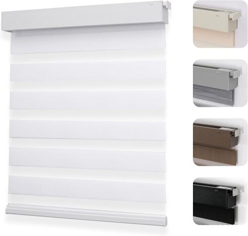 Joydeco No Drill Zebra Blinds for Windows, Cordless Day & Night Dual Sheer Roller Shades, Easy Installation, Free-Stop Lift System, Light Filtering Privacy Blinds for Home(White,33" W x 75" H) - Lot 8063