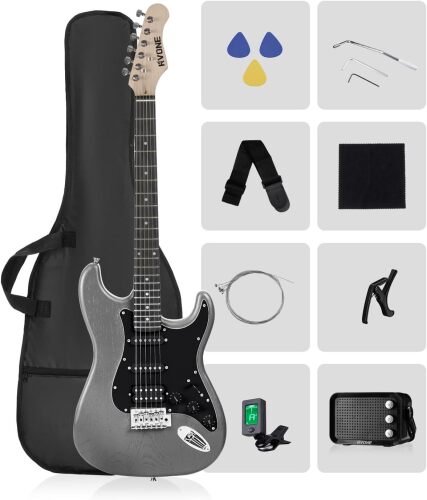 RST-150 39" Beginner Electric Guitar Kit with Amp & HSS Pickups | Complete Starter Set for Newcomers w/Essentials | Gig Bag, Extra Strings, Digital Tuner, Capo, Strap | Home Practice (Black) - Lot 8077