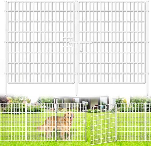 15 Panels No Dig Fence with Gate, 32 in(H) X 36 ft(L) Garden Decorative Fence Animal Barrier for Dogs, Rustproof Metal Garden Edging Border for Outdoor, Yard, Patio, Black, White - Lot 8083