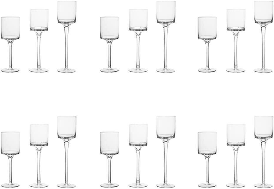 6 Sets (18 Pcs) Candlestick & Tealight Candle Holders Tall High Elegant Clear Glass Tealight Holder Suitable for Candles Under 6cm (2.36") in Diameter Fit Home Party Wedding Table Centerpiece Decor - Image 1 - Lot 8095