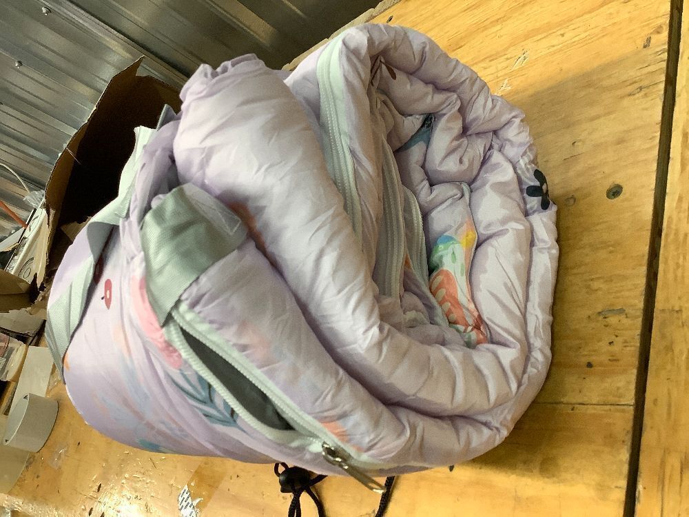 Wake In Cloud - Sleeping Bag for Kids Toddlers, Portable Compact Lightweight Backpacking Nap Mat with Pillow and Blanket, for Girls, Purple with Butterfly Flowers, 55" x 30" - Image 2 - Lot 8100