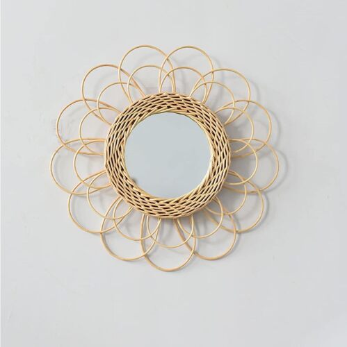 Yu Ru Wall Mirror for Bathroom, Rattan Wall Mount Mirror, Woven Round Wall Hanging Ornament Pendant for Living Room Bedroom Wicker Rattan Decorative Mirror - Lot 8102