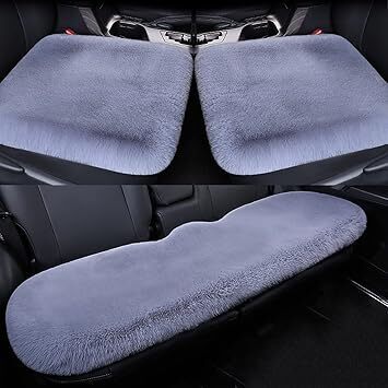 3 pcs/Set Car Seat Covers Fluffy Wool Car Interior Front & Back Seat Cover Soft Sheepskin Seat Cushion Fur Pad Winter Mat Universal Fit (Gray) - Image 1 - Lot 8116