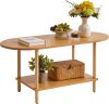 Wooden Tea Table Small Coffee Table, 2 Tier Coffee Table for Living Room, 35x16x17inch Tea Table Stand with Storage Shelf - Thumbnail 1