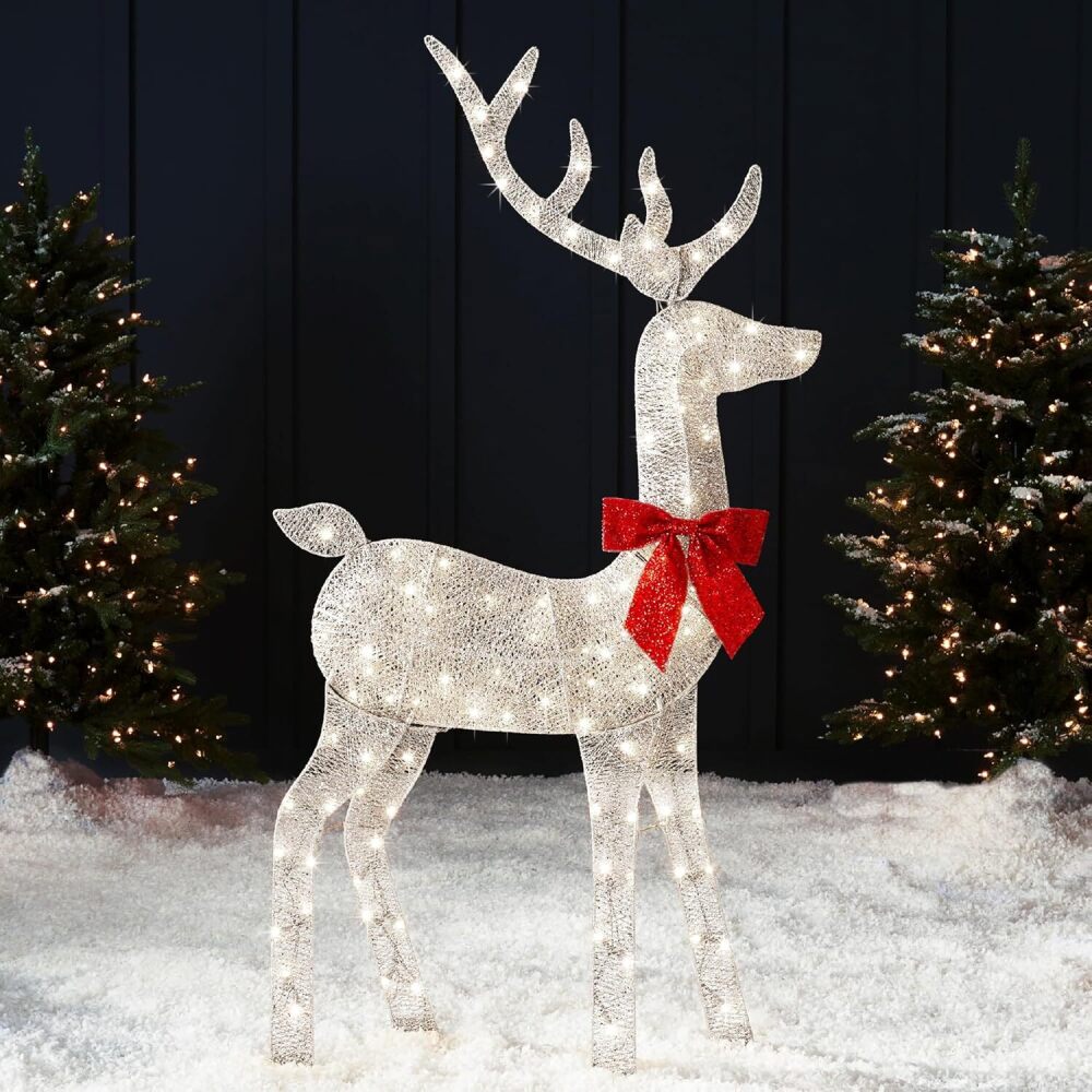 5ft 2D Lighted Christmas Deer Buck, Large Outdoor Reindeer Yard Holiday Decoration with 105 LED Lights, Stakes, Zip Ties - Image 1 - Lot 8233
