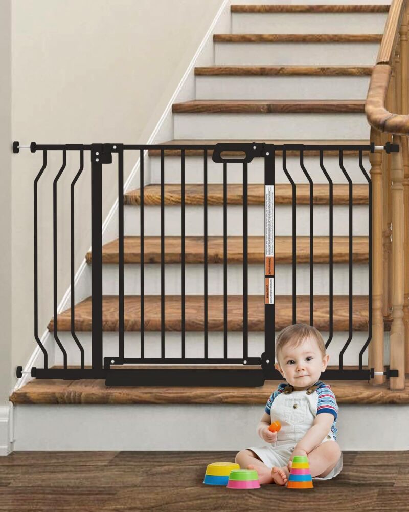 Baby Gate for Stairs, Pressure Mounted Baby Gate for Top of Stair & Doorway with V-Shaped Rods, Anti-Trip Pedal, Extra Wide Stairs Dog Gate Easy Install w/Red Reminder - Image 7 - Lot 8261