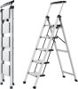 5 Step Ladder, Retractable Handgrip Folding Step Stool with Anti-Slip Wide Pedal, Aluminum Stool Ladders 5 Steps, 330lbs Safety Household Ladder - Thumbnail 1