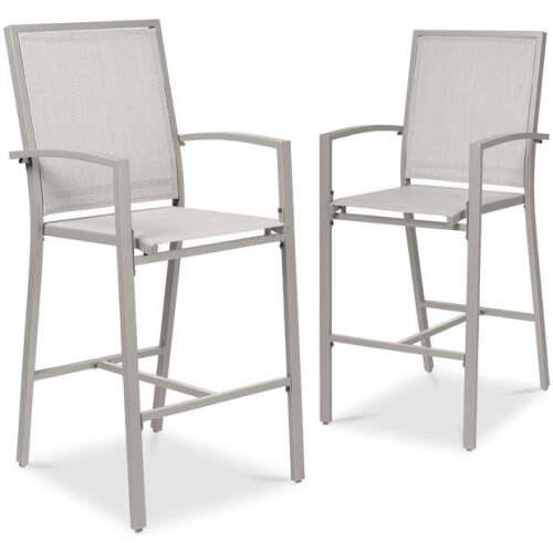 Set of 2 Outdoor Barstools, Patio Chairs w/ Footrests, All-Weather Mesh - Lot 52