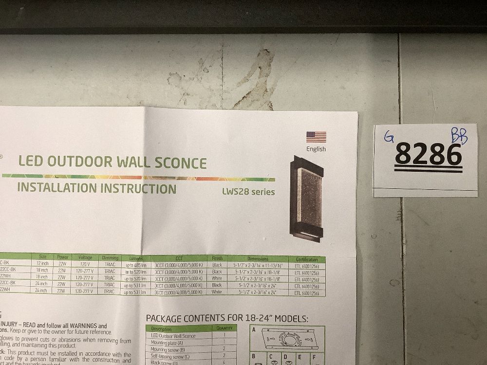 LED Outdoor Wall Sconce 24" 22W 120-277V CCT Selectable 3000/4000/5000K Dimmable Clear Seeded Glass, Black ETL - Image 3 - Lot 145