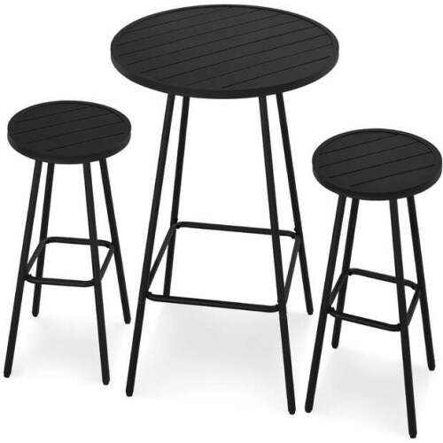 3-Piece Patio Bar Height Bistro Set w/ Backless Stools, Slatted Design - Lot 8137