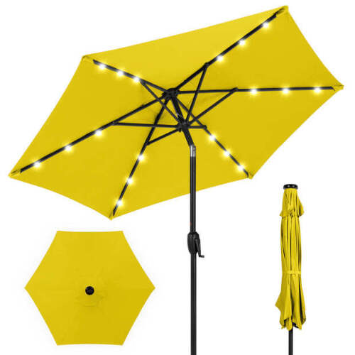 Outdoor Solar Patio Umbrella w/ Push Button Tilt, Crank Lift - 7.5ft - Lot 8157