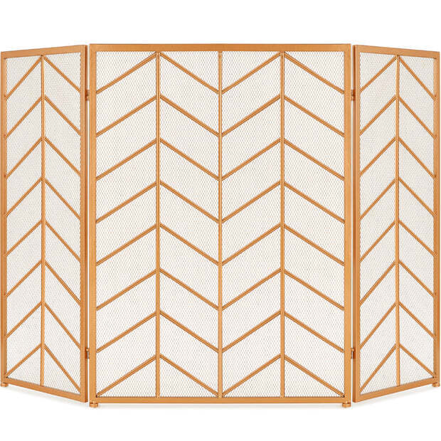 3-Panel Iron Chevron Fireplace Screen w/ Handles - 52x31in - Image 1 - Lot 8166