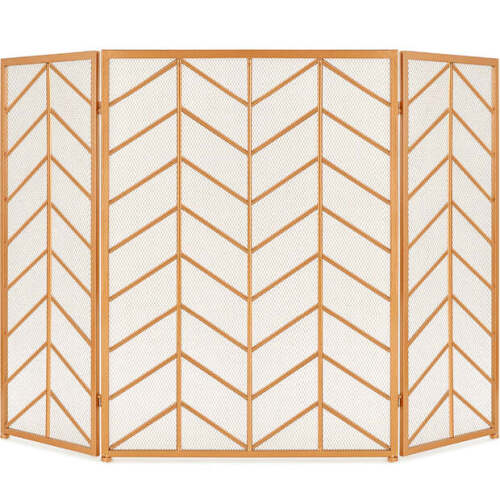 3-Panel Iron Chevron Fireplace Screen w/ Handles - 52x31in - Lot 8166