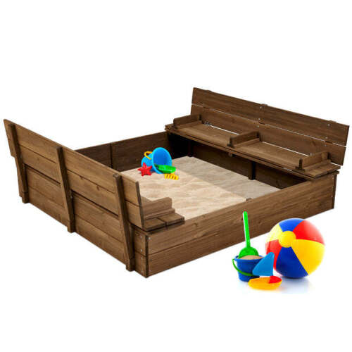 Kids Cedar Sandbox w/ Sand Screen, 2 Benches - 47x47in - Lot 8172