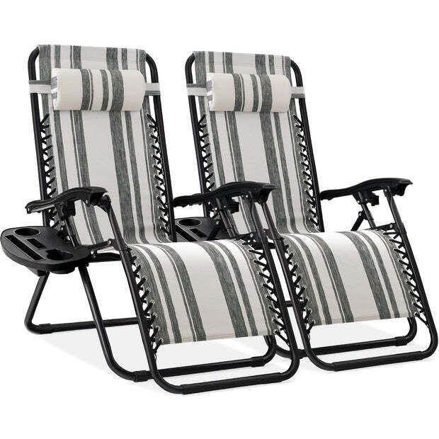 Set of 2 Adjustable Zero Gravity Patio Chair Recliners w/ Cup Holders - Image 1 - Lot 8177