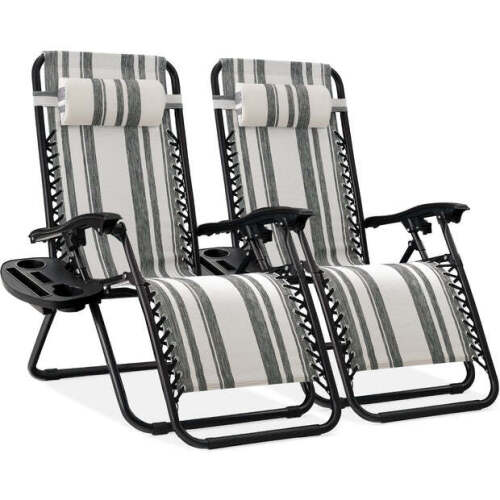 Set of 2 Adjustable Zero Gravity Patio Chair Recliners w/ Cup Holders - Lot 8177