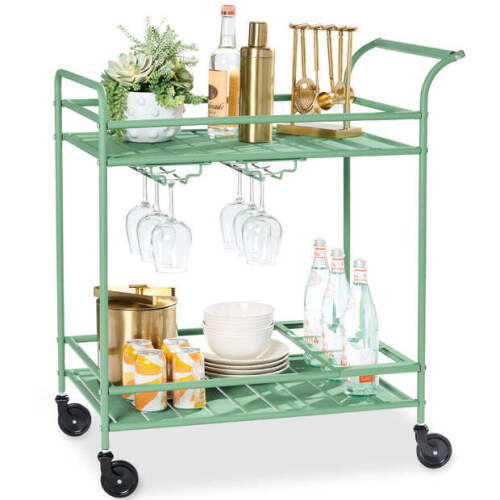 2-Tier Rolling Bar Cart Indoor/Outdoor w/ Shelves, Wine Rack, Locking Wheels - Lot 8178