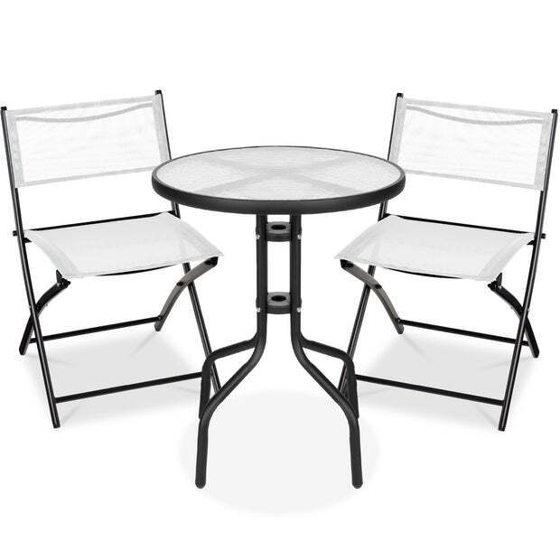 3-Piece Bistro Set w/ Glass Table, 2 Foldable Chairs - Image 1 - Lot 8183