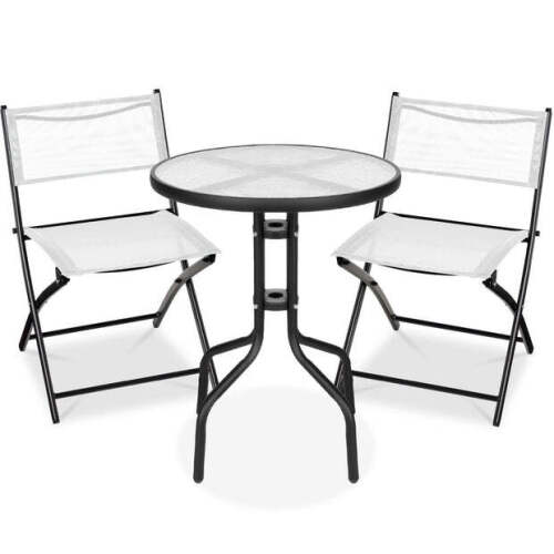 3-Piece Bistro Set w/ Glass Table, 2 Foldable Chairs - Lot 8183