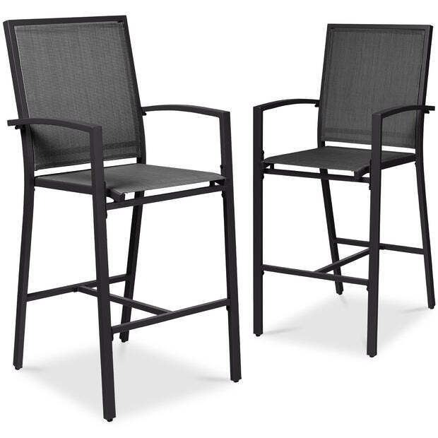 Set of 2 Outdoor Barstools, Patio Chairs w/ Footrests, All-Weather Mesh - Image 1 - Lot 8327