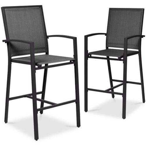Set of 2 Outdoor Barstools, Patio Chairs w/ Footrests, All-Weather Mesh - Lot 8327