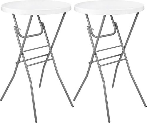 Cocktail Table Folding Round High Top Indoor Outdoor with Removable Legs, Tall Bistro Foldable Bar Height Table for Parties, Patio, Backyard, Dining, Wedding, White- 2PCS - Lot 8418