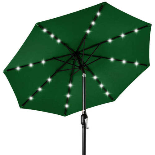 Solar LED Lighted Patio Umbrella w/ Tilt Adjustment, UV-Resistant - 10ft - Lot 8468