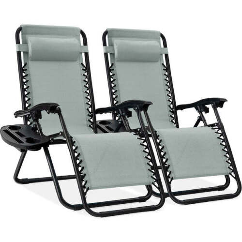 Set of 2 Adjustable Zero Gravity Patio Chair Recliners w/ Cup Holders - Lot 8491
