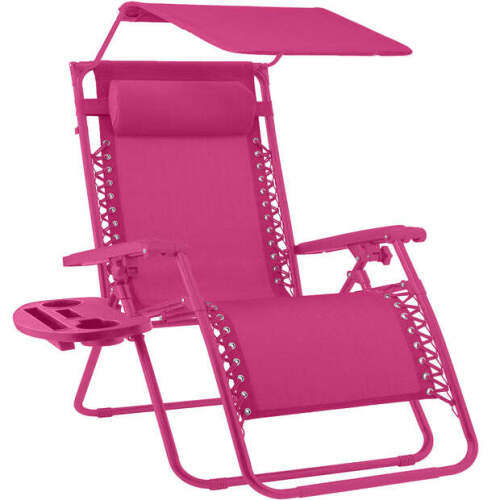 Folding Zero Gravity Recliner Patio Lounge Chair w/ Canopy, Side Tray - Lot 88478