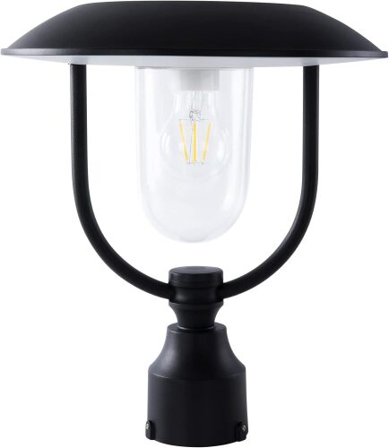 LUTEC Solar Lamp Post Light Outdoor, Dusk to Dawn Exterior Pole Lights Head for Pier and Pole Mount, Waterproof Black Solar Post Fixture for Garden, Patio, Pathway - Lot 8254