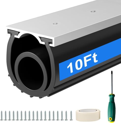 10 FT Garage Door Seals Bottom Rubber, Heavy Duty U+O Ring Garage Door Bottom Seal with Aluminium Track Retainer Kit, Universal Garage Door Weather Stripping for Home Garage Protection - Lot 8262