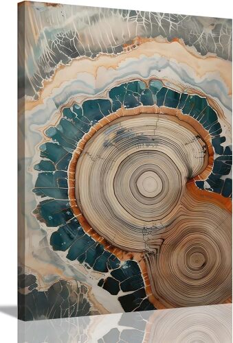 IBHJSART Framed Tree Ring Canvas Wall Art Vintage Colorful Wood Stump Painting Prints Modern Minimalist Pictures Neutral Nature Rustic Farmhouse Decor Living Room Bedroom Bathroom Office - Lot 8263
