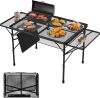 Folding Table with 2 Wing Panels, 3x2 FT Camping Table with Mesh Desktop,Height Adjustable Folding Grill Table with Mesh Bag,Portable Outdoor Table for Picnic,Camping,BBQ,Beach(Black) - Thumbnail 1