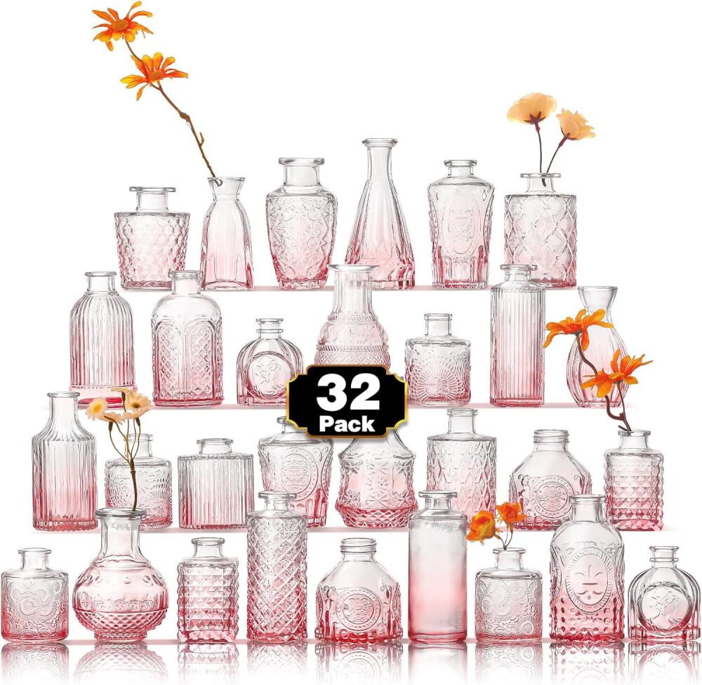 Arme Bud Vase Set of 32, Pink Vases in Bulk Bud Vase for Flower Small Glass Vases for Wedding Centerpieces, Vintage Cute Mini Flower Vase, Home Table Flower Decor - Image 2 - Lot 8272