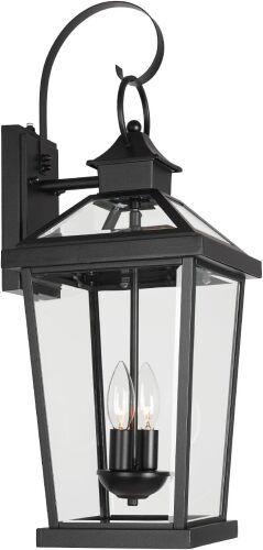 JYZ Dusk to Dawn Outdoor Wall Sconce, 24 Inch Waterproof Exterior Wall Lantern with Textured Glass, 2-Light Anti-Rust Classic Porch Light for Front Door Garage Patio Yard - Lot 8277