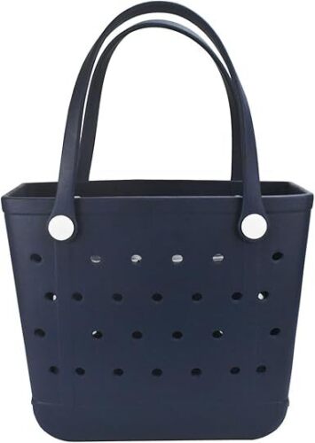 Rubber Beach Bag, Washable Moisture Resistant Durable Open Hole Tote Bag Beach Vacation Essentials - Lot 8282