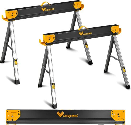 Saw Horses 2 Pack Folding, Heavy Duty Sawhorse Table 2600 Lbs Load Capacity with 2x4 Support Legs, Portable Folding and Fast Open Legs and Easy Grip Handle for Woodworking. - Lot 8283