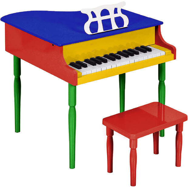 Kids Mini Wooden Grand Piano w/ Lid, Bench, Music Rack, Song Book, Stickers - Image 1 - Lot 8410