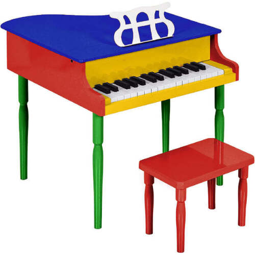 Kids Mini Wooden Grand Piano w/ Lid, Bench, Music Rack, Song Book, Stickers - Lot 8410